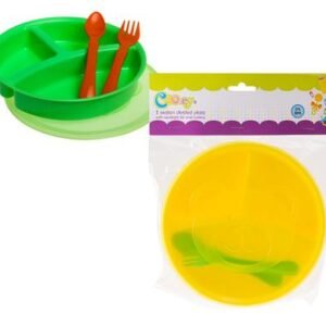 Cooey feeding plate plastic 3-div w/cutlery
