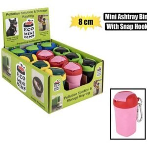 ASHTRAY MINI BIN 8cm W/SANP HOOK ASSORTED