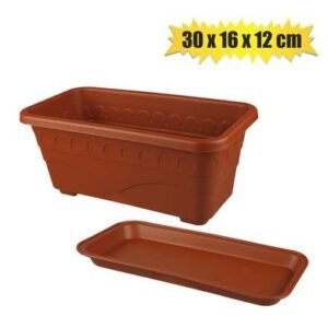 Planter w/tray 30x16x12cm plastic rect