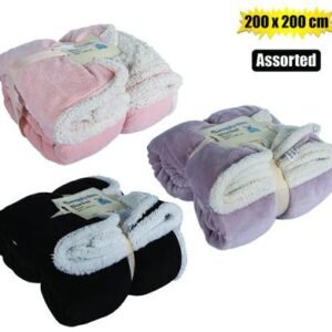 Blanket flannel w/sherpa 200x200cm assorted