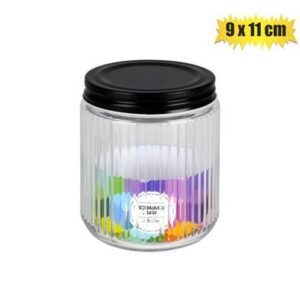 Storage-jar gls ribbed w/blk-lid 9x11cm – Lid