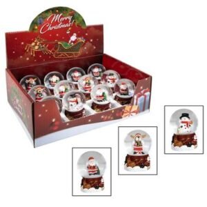 Xmas table decor snow globe asstd 6.3cm