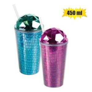 Tumbler w/straw & lid glitter asst 450ml – Lid