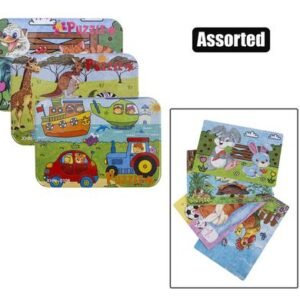Puzzle wood tin assorted designs & pieces b
