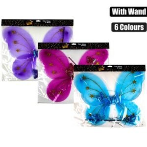 Dress up wings fairy & wand 3 col assorted