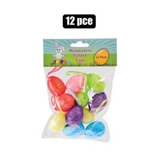 Easter decor eggs glitter w/ribbon 12 Piece